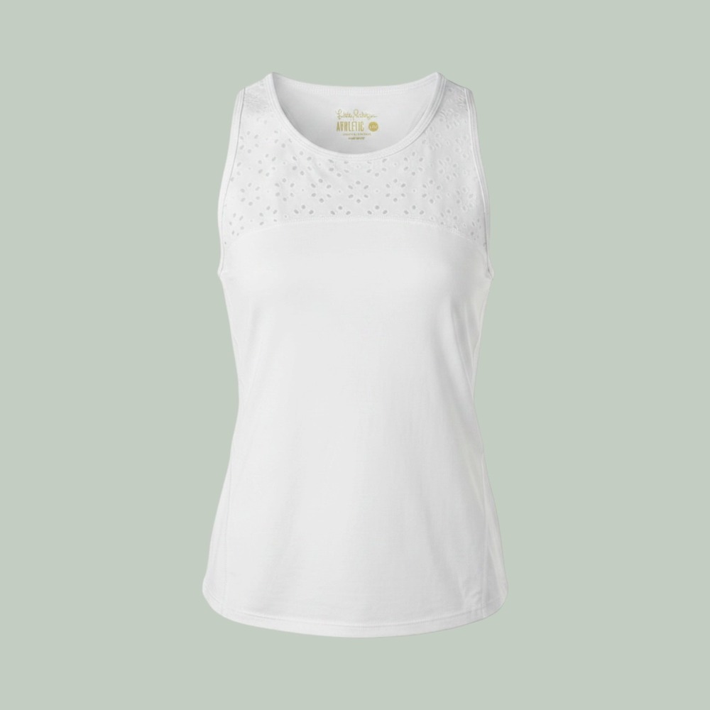 Lilly Pulitzer Tank Women XXS White Luxletic Eyelet Racerback Athleisure Boho